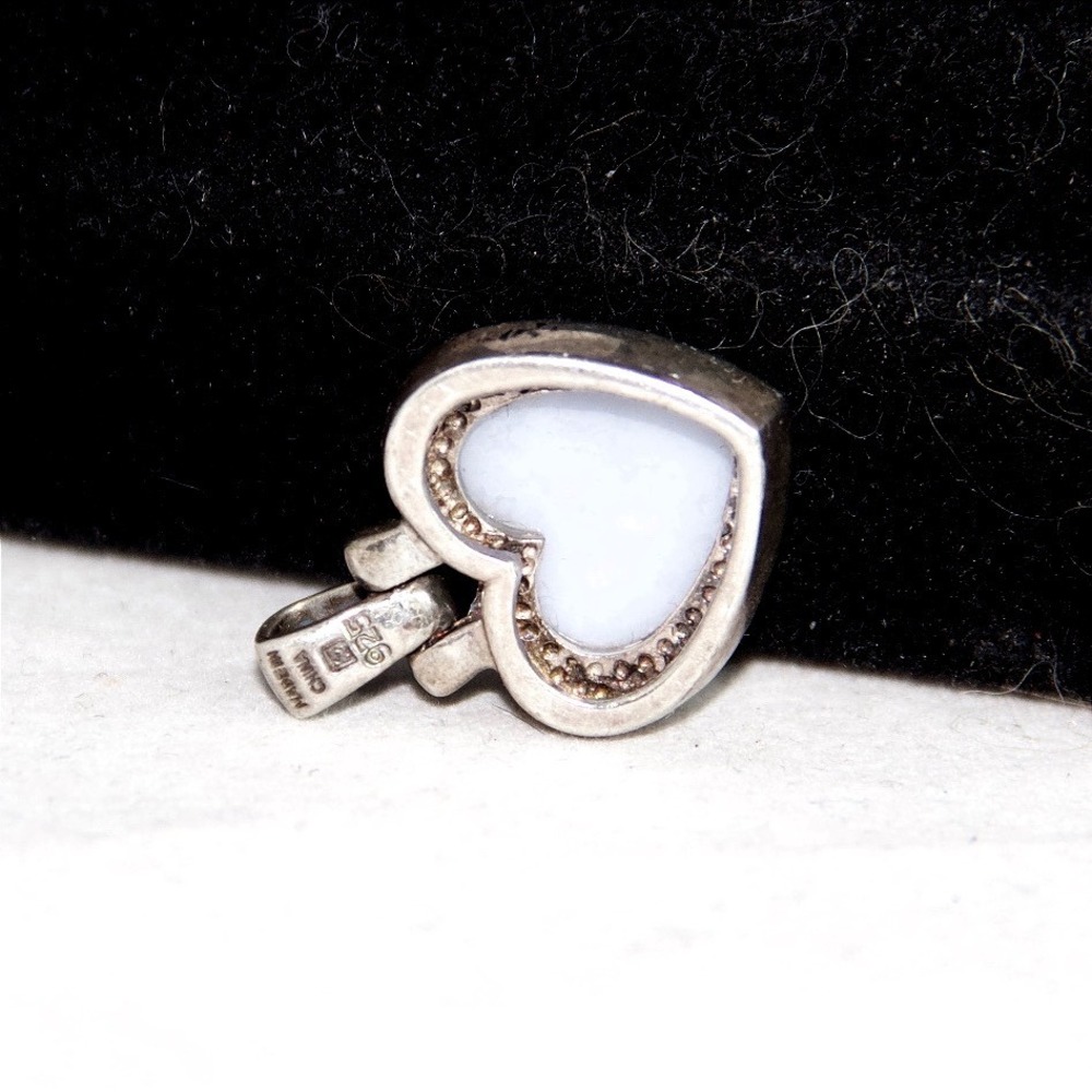 Sterling Silver 925 Carved White Chalcedony Heart Pendant Necklace Charm - Picture 5 of 8